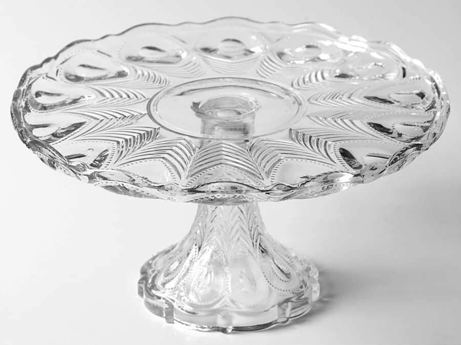 Peacock Feather 8" Diameter High Cake Stand by US Glass-1