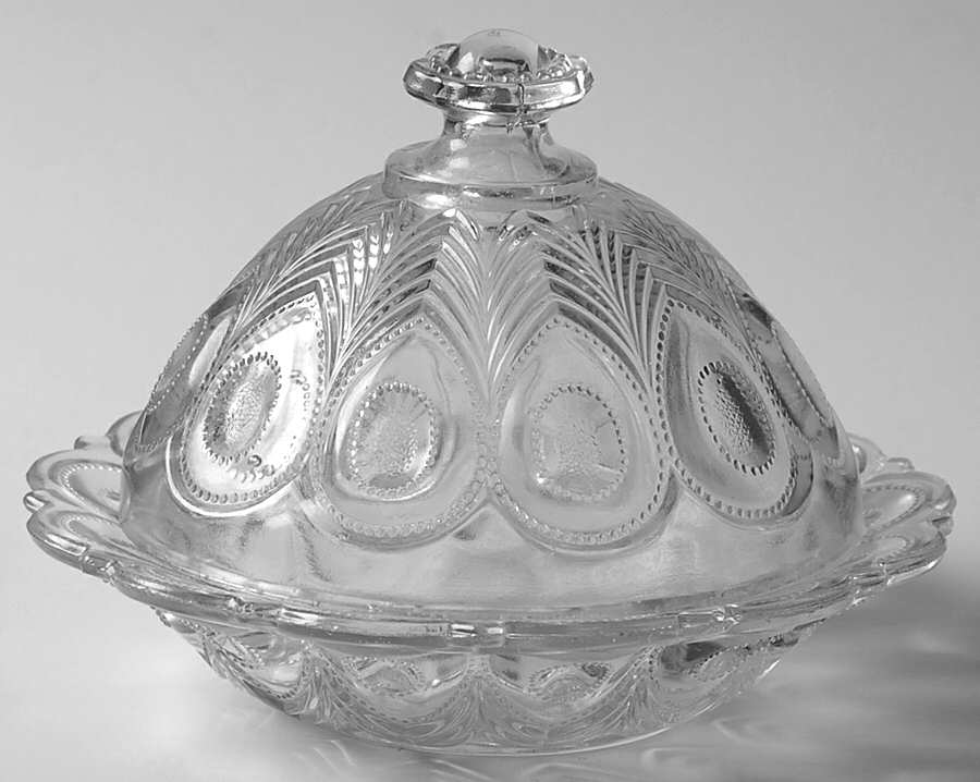 Peacock Feather Round Covered Butter by US Glass-1