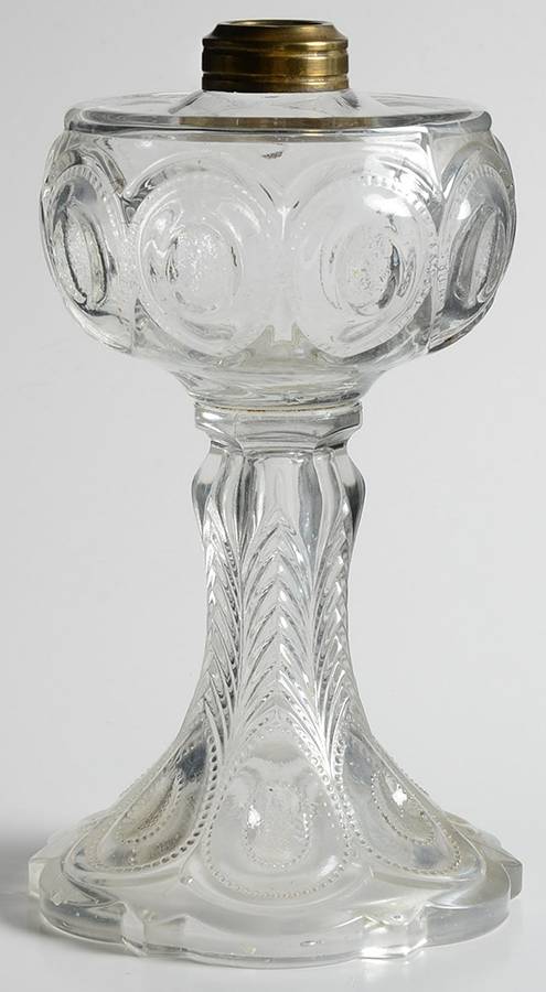Peacock Feather Oil Lamp by US Glass-1