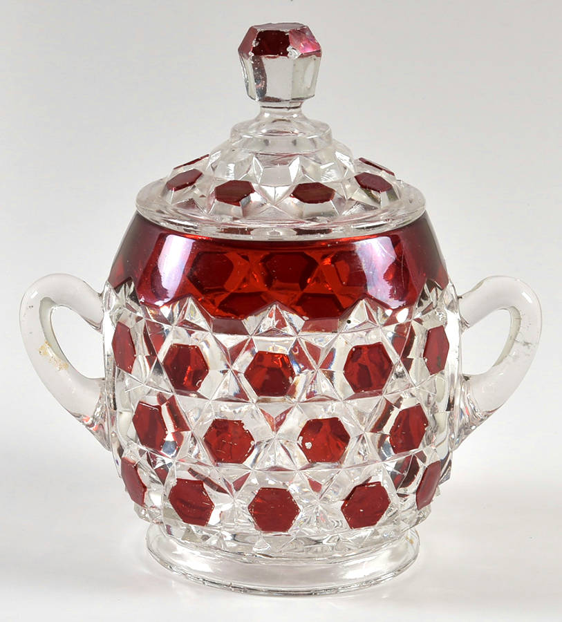 Red Block Sugar Bowl & Lid by US Glass-1
