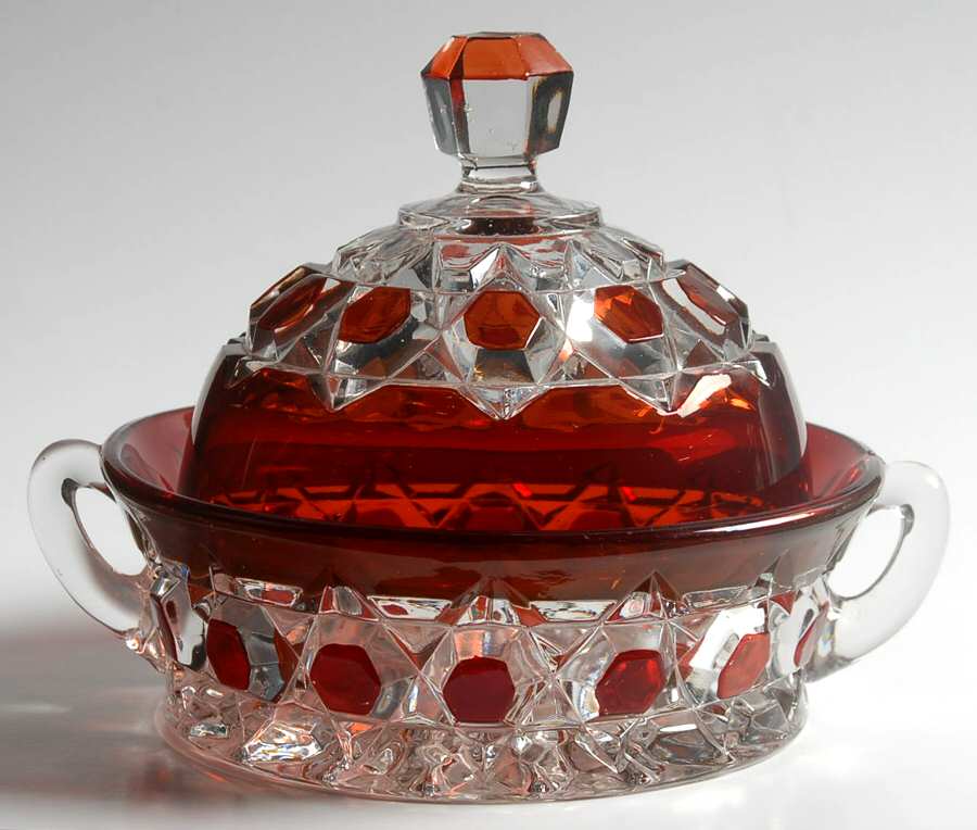Red Block Cheese Dish & Lid by US Glass-1