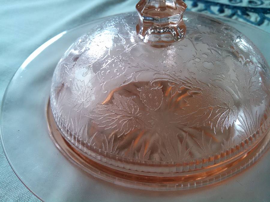 Strawberry Pink Round Covered Butter by US Glass-1