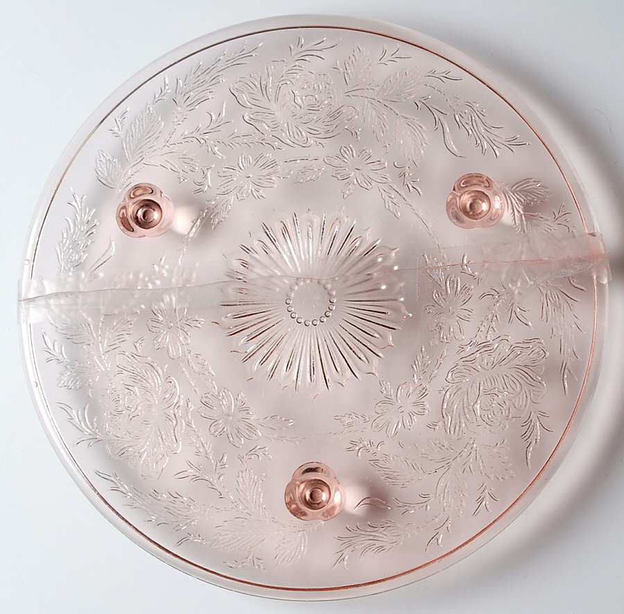 Shaggy Rose Pink Footed Cake Plate by US Glass-1
