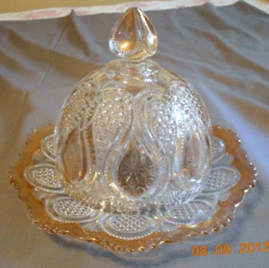 New Jersey (Gold Trim) Round Covered Butter by US Glass-1