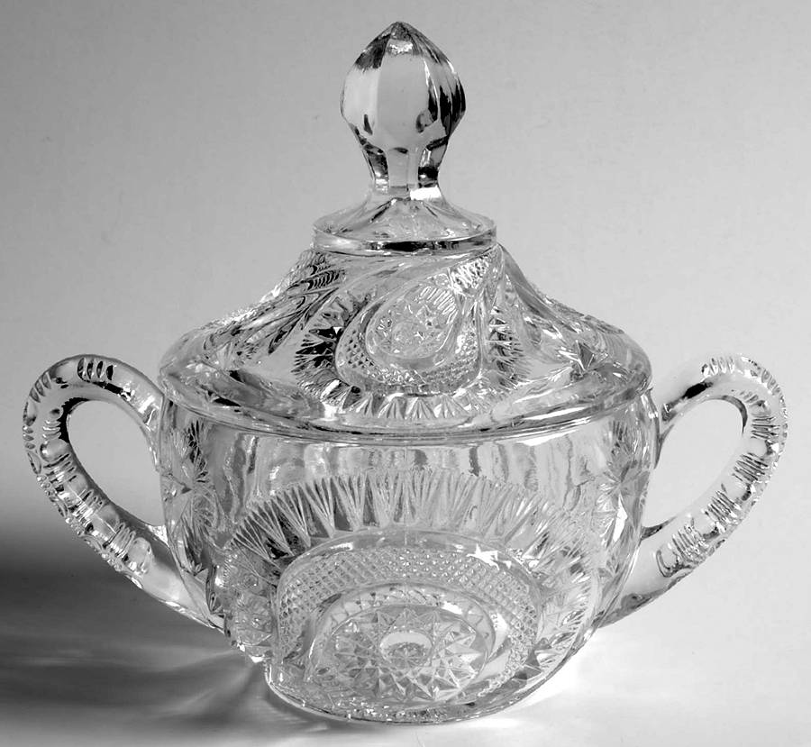 Slewed Horseshoe (Clear) Sugar Bowl & Lid by US Glass-1
