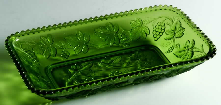 Beaded Grape Green Pickle Dish by US Glass-1