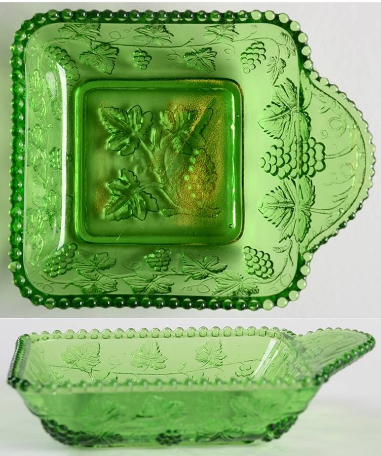 Beaded Grape Green Handled Nappy by US Glass-1