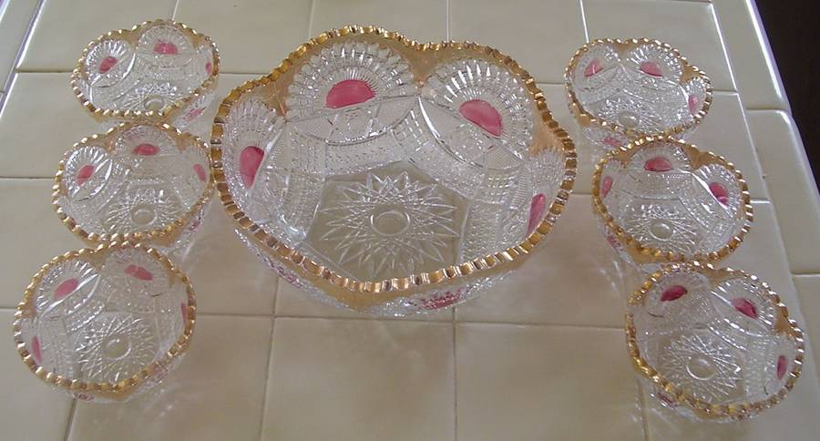 Rising Sun Ruby Flash Large Fruit Bowl by US Glass-1