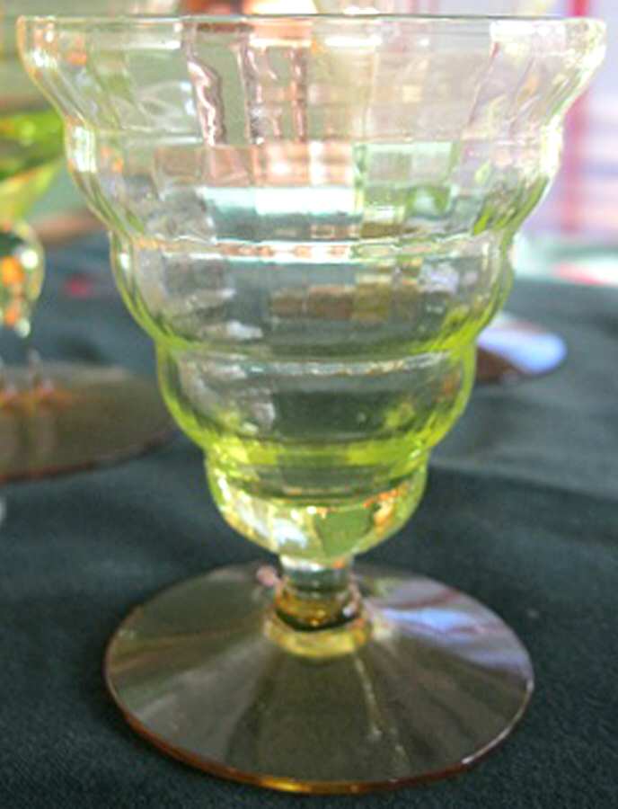 Cambodia Vaseline and Amber Oyster or Fruit Cocktail by Utility Glass-1
