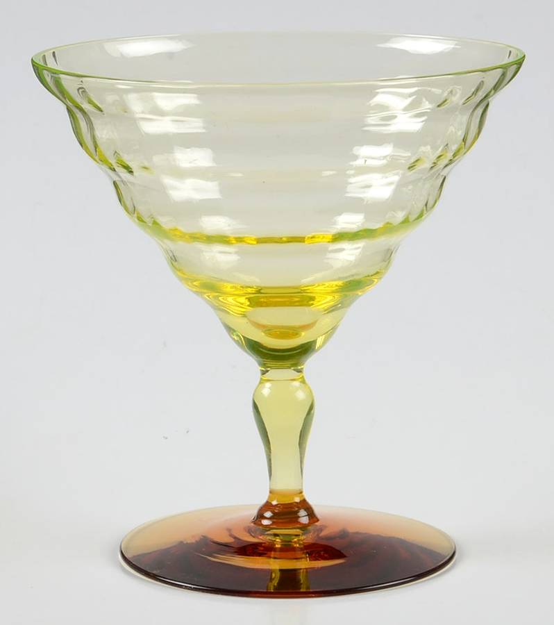 Cambodia Vaseline and Amber Low Sherbet by Utility Glass-1
