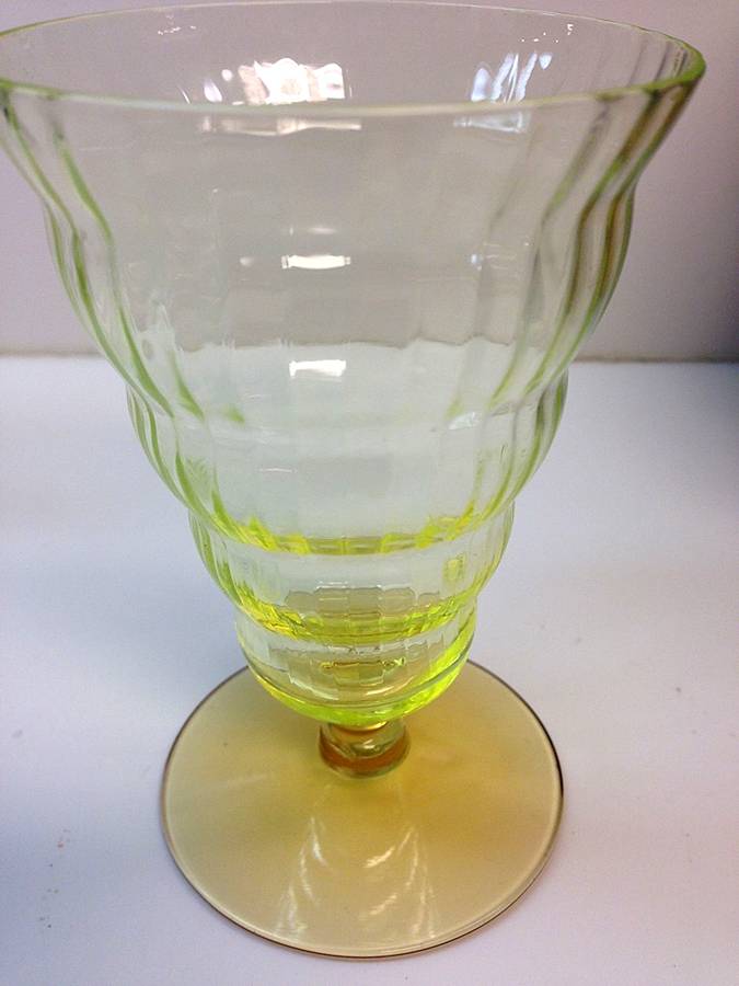 Cambodia Vaseline and Amber Juice Glass by Utility Glass-1