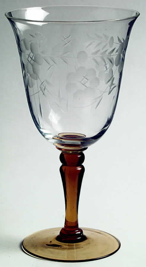 UNK236 Clear (Amber Stem) Water Goblet by Unknown Manufacturer-1