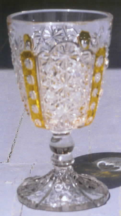 Daisy and Button with Thumbprint Amber Water Goblet by US Glass-1