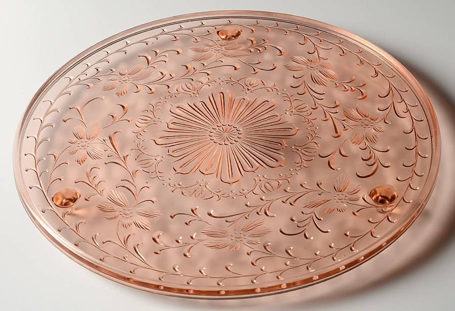 Shaggy Daisy Pink Footed Cake Plate by US Glass-1