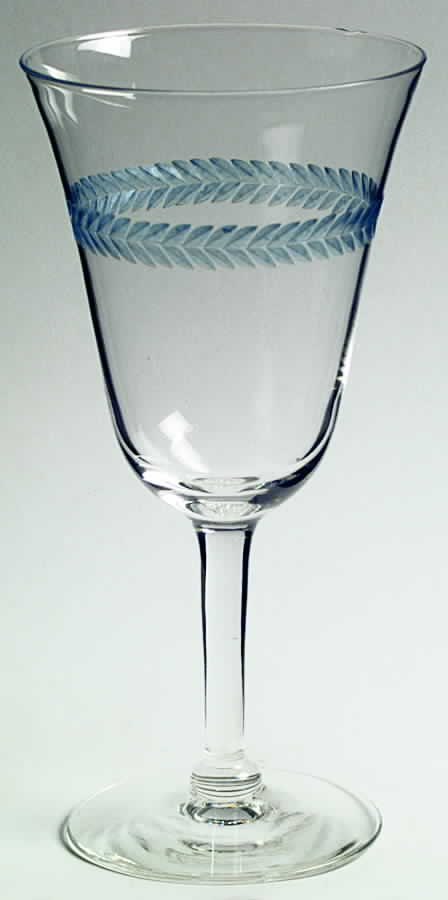 UNK619 Blue Laurel Cut Water Goblet by Unknown Manufacturer-1