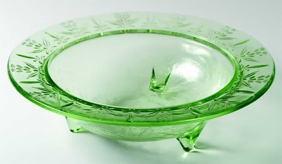 Rose and Thorn Green 11" 3-Toed Footed Bowl by US Glass-1