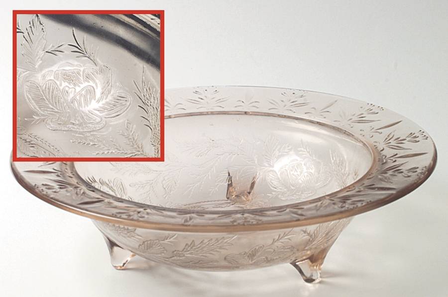 Rose and Thorn Pink 11" 3-Toed Footed Bowl by US Glass-1