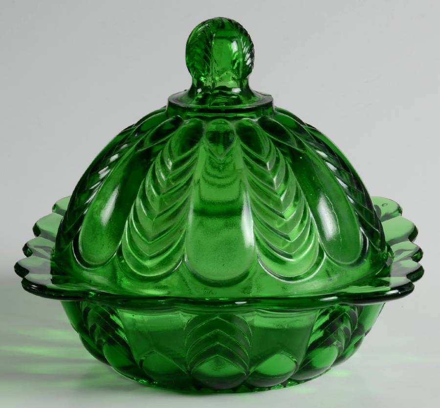 Florida Green Round Covered Butter by US Glass-1