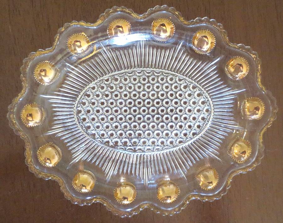Manhattan Clear (Gold Dots) 7" Oval Relish by US Glass-1