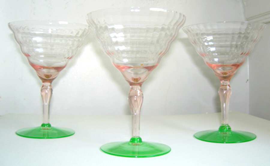 Cambodia Pink and Green Champagne/Tall Sherbet by Utility Glass-1
