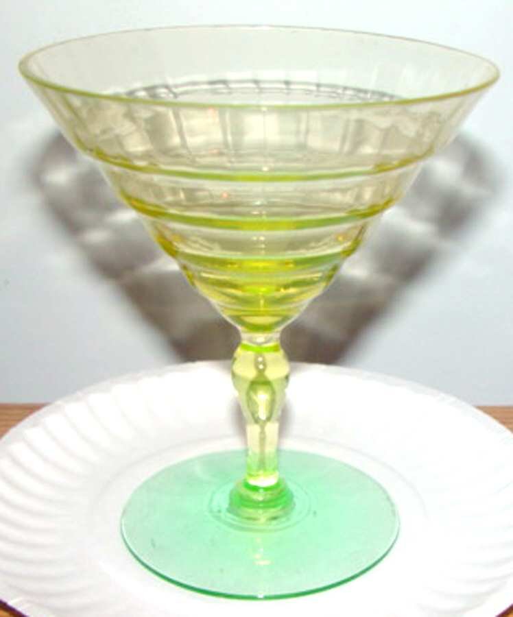 Mandalay Dine Vaseline and Green Low Sherbet by Utility Glass-1