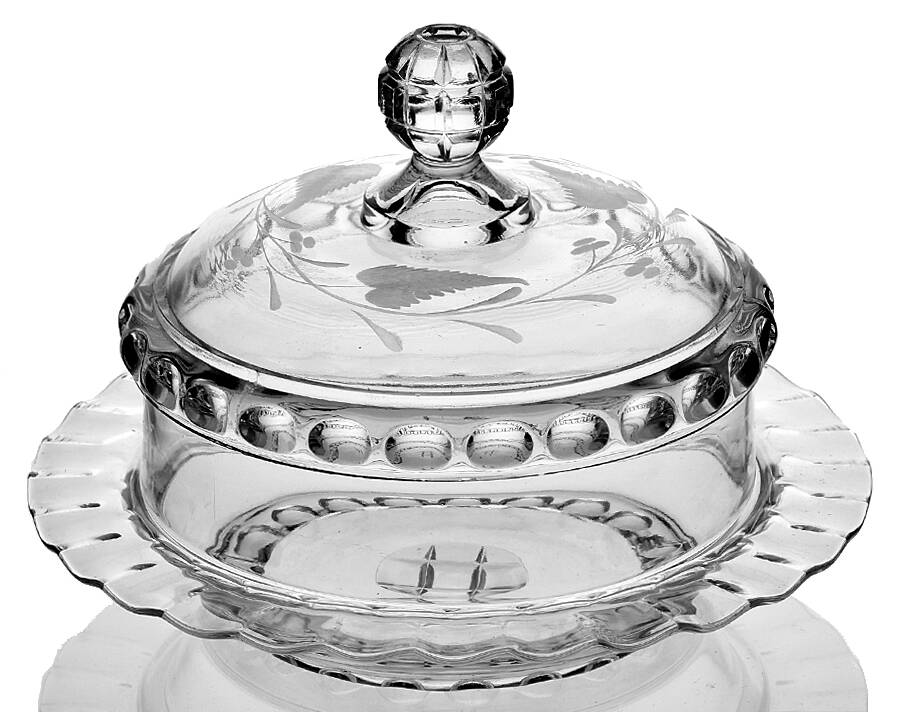 Dakota Cut Fern Berries Round Covered Butter by US Glass-1