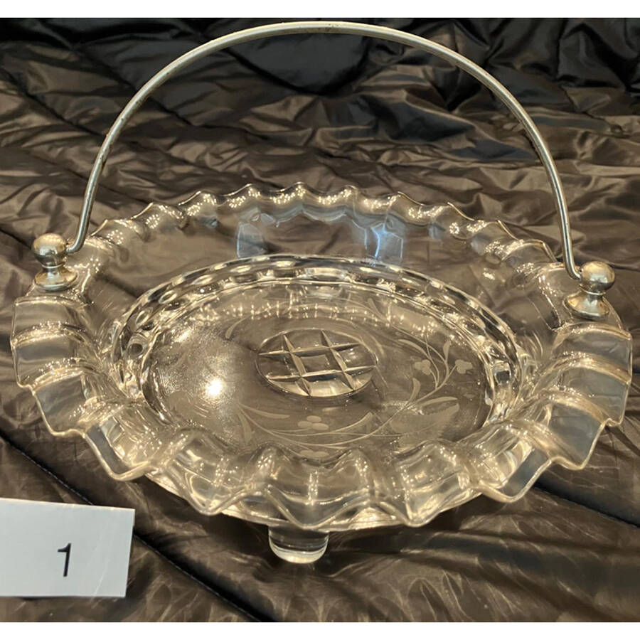 Dakota Cut Fern Berries Sandwich Plate with Metal Handle by US Glass-1