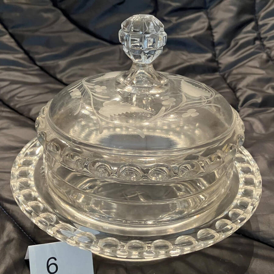 Dakota Cut Fern Berries Round Covered Butter by US Glass-1