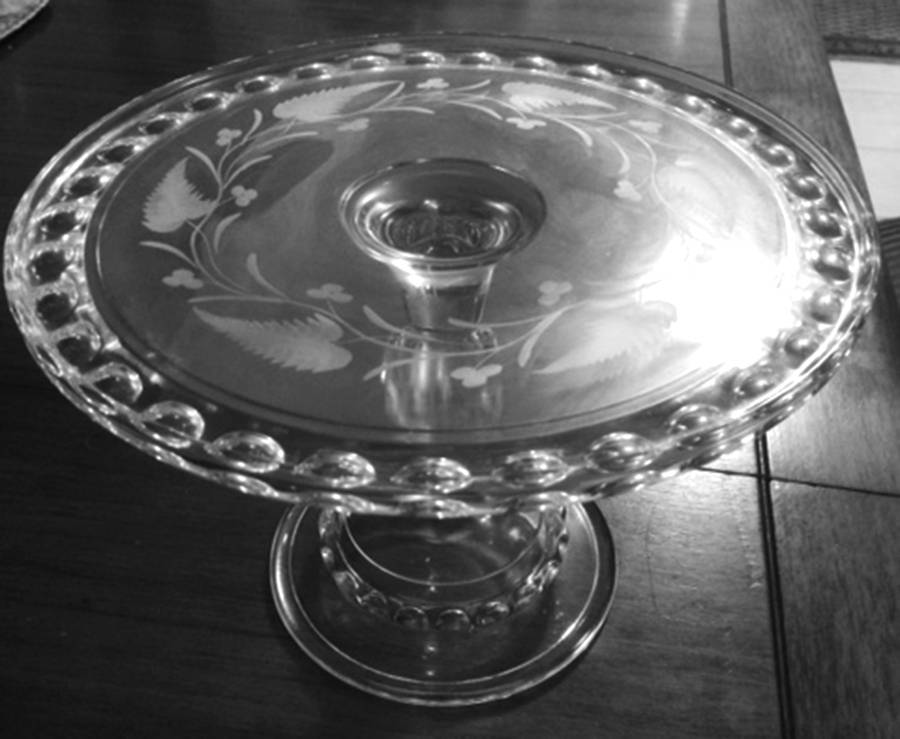 Dakota Cut Fern Berries Round Cake Stand by US Glass-1
