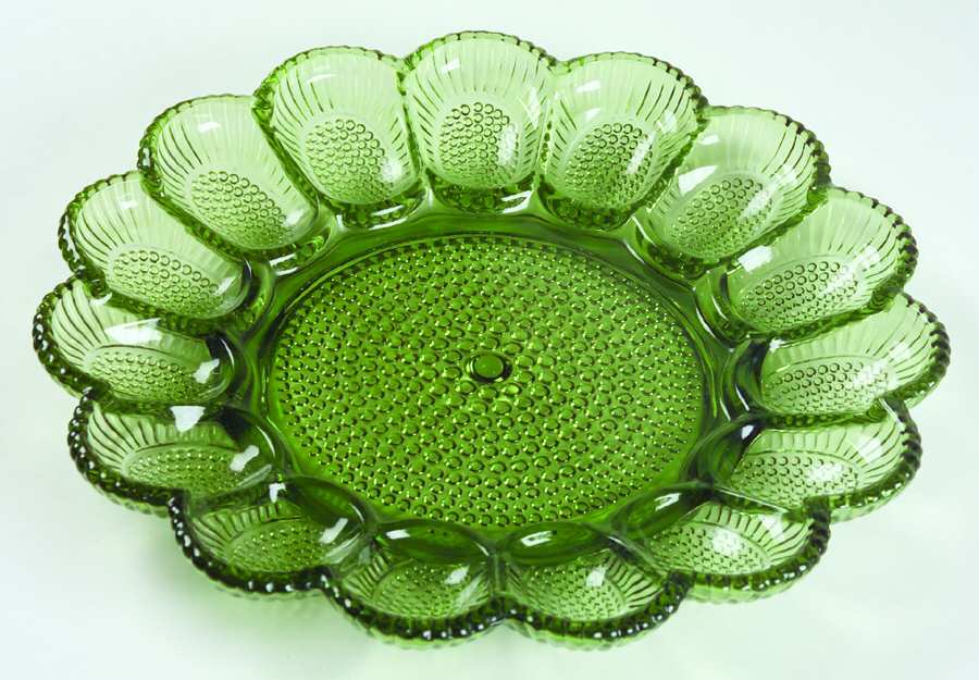 Hobnail Green 11" 15 Egg, Round Egg & Relish Tray by Indiana Glass-1