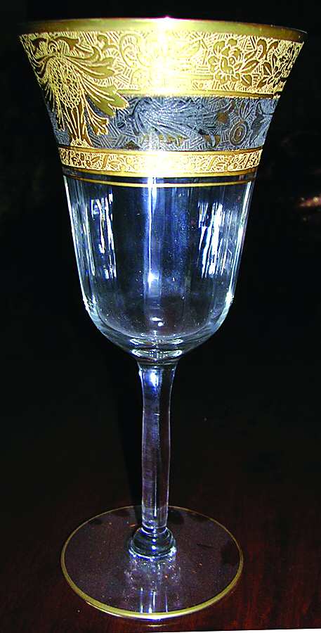 UNK1683 Wide Gold Band Water Goblet by Unknown Manufacturer-1