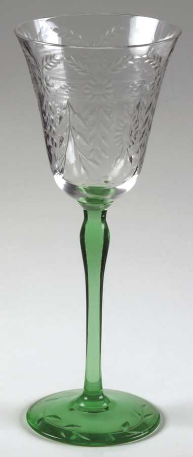 UNK391 Tall, Green Stem Water Goblet by Unknown Manufacturer-1