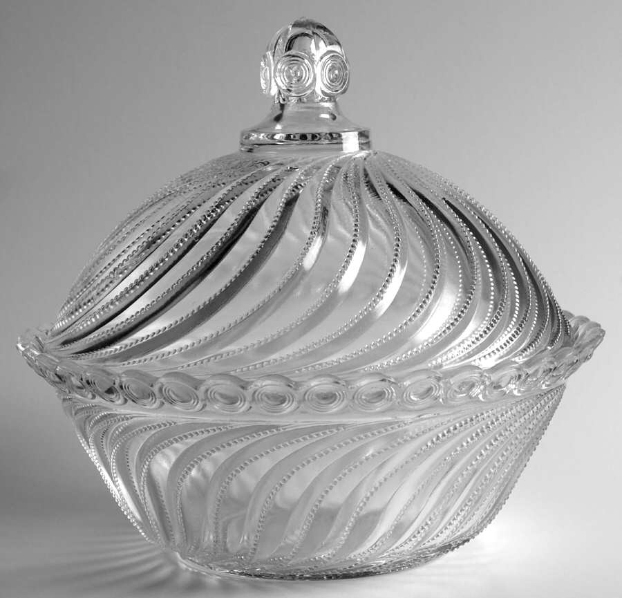 Beaded Swirl and Disk 8" Covered Round Bowl by US Glass-1