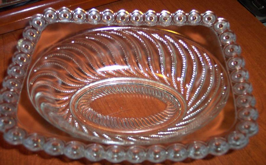 Beaded Swirl and Disk 8" Oval Bowl by US Glass-1