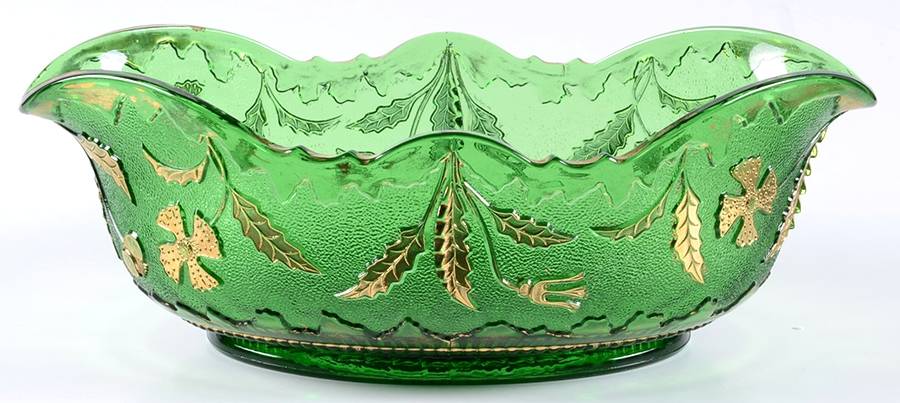 Delaware Emerald (Gold Accent) 11" Large Fruit Bowl by US Glass-1