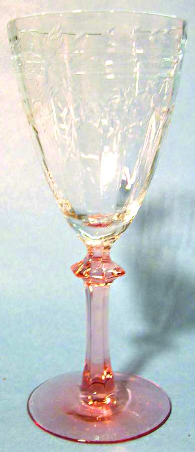 UNK4005 Clear (Pink Stem) Water Goblet by Unknown Manufacturer-1