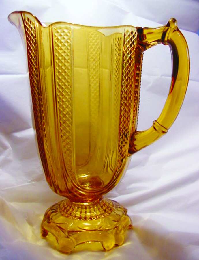 Diamond Point Loop-Amber Pitcher by Unknown Manufacturer-1