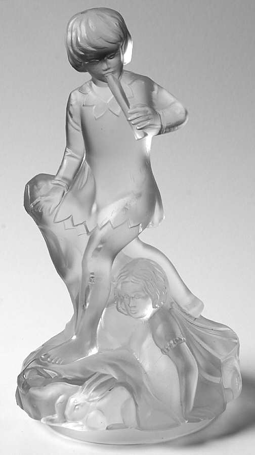 Animals & Figurines (Clear) Boy w/Flute & Girl Figurine by Unknown Manufacturer-1