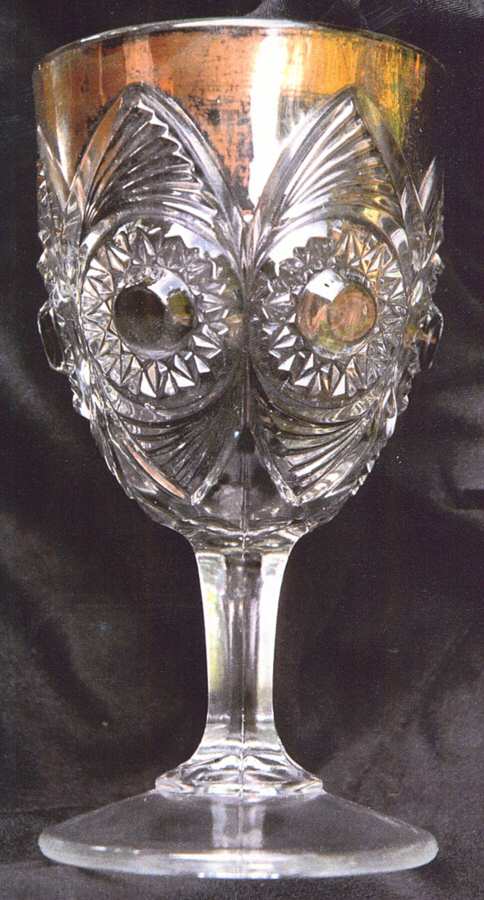 Bulls Eye and Fan Clear (Gold) Water Goblet by US Glass-1