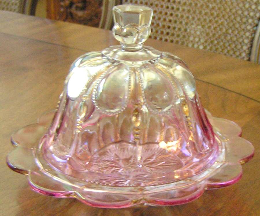 Michigan Rose Flashed Round Covered Butter by US Glass-1