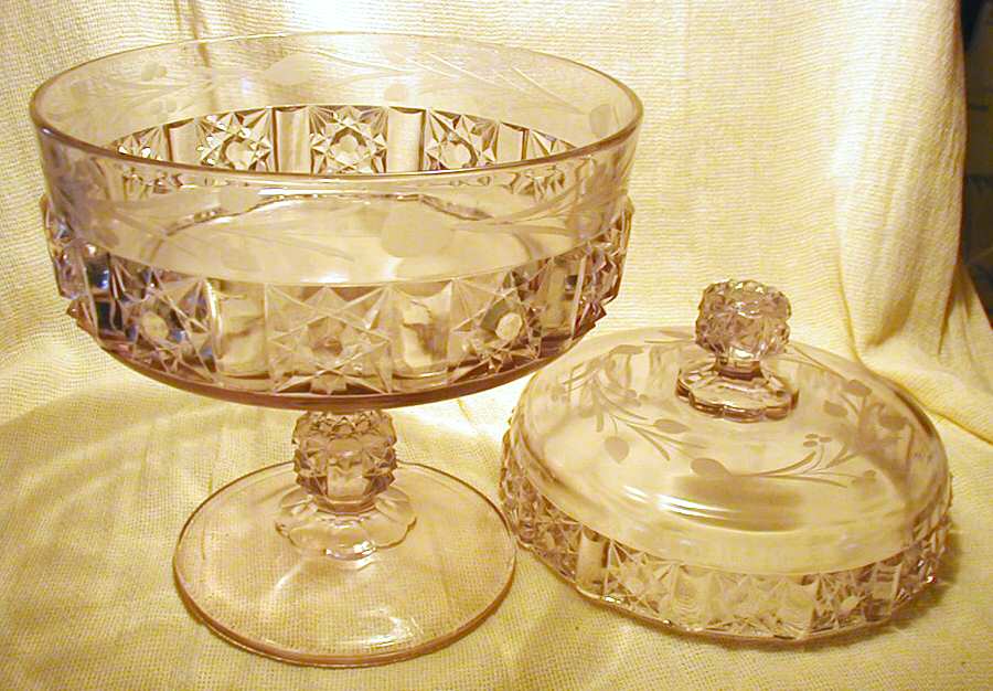Stars and Bars Cut Compote & Lid by US Glass-1