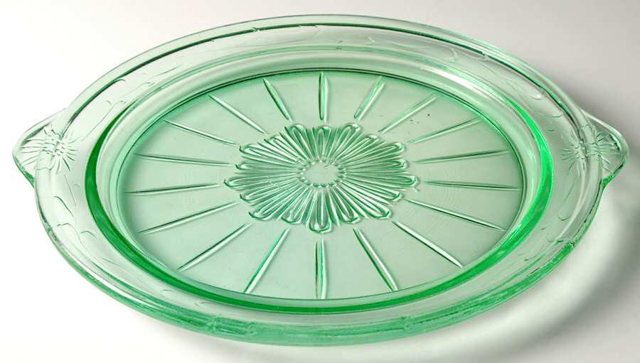 Tendril Green Handled Cake Plate by US Glass-1