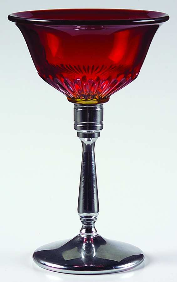 UNK6338 Ruby Crystal Bowl Metal Stem Liquor Cocktail by Unknown Manufacturer-1