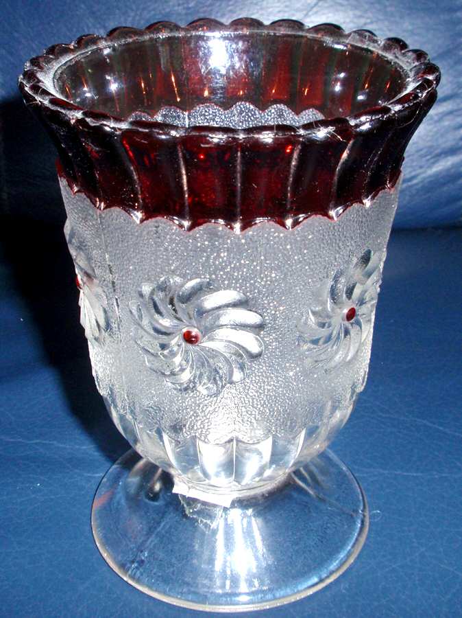 Roman Rosette Ruby Flash Footed Open Spooner by US Glass-1