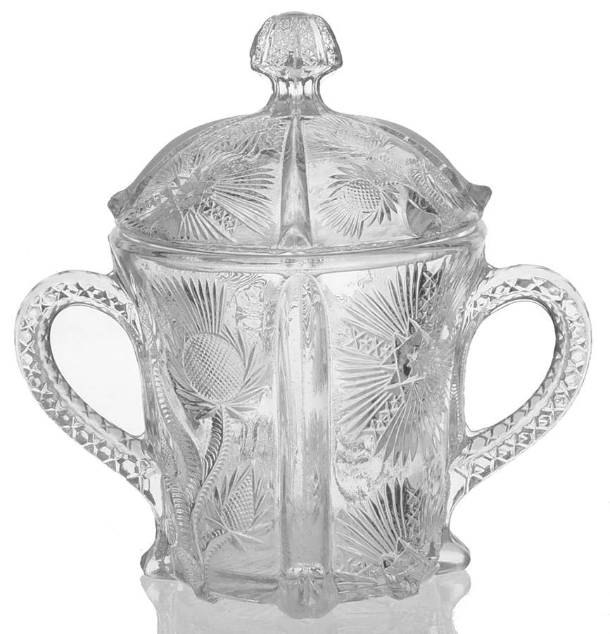 Paneled Thistle Clear Sugar Bowl & Lid by Unknown Manufacturer-1