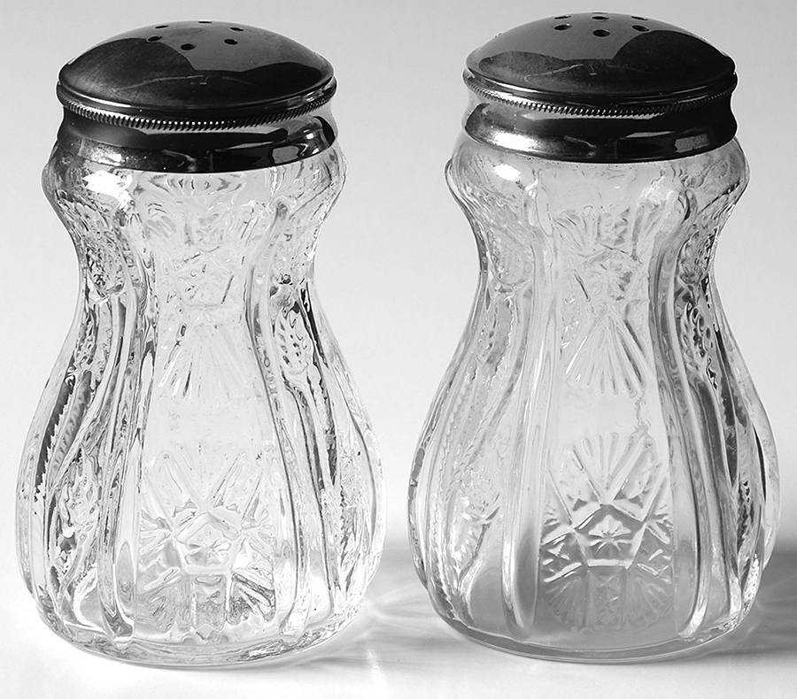 Paneled Thistle Clear Shaker Set w/Metal Lids by Unknown Manufacturer-1