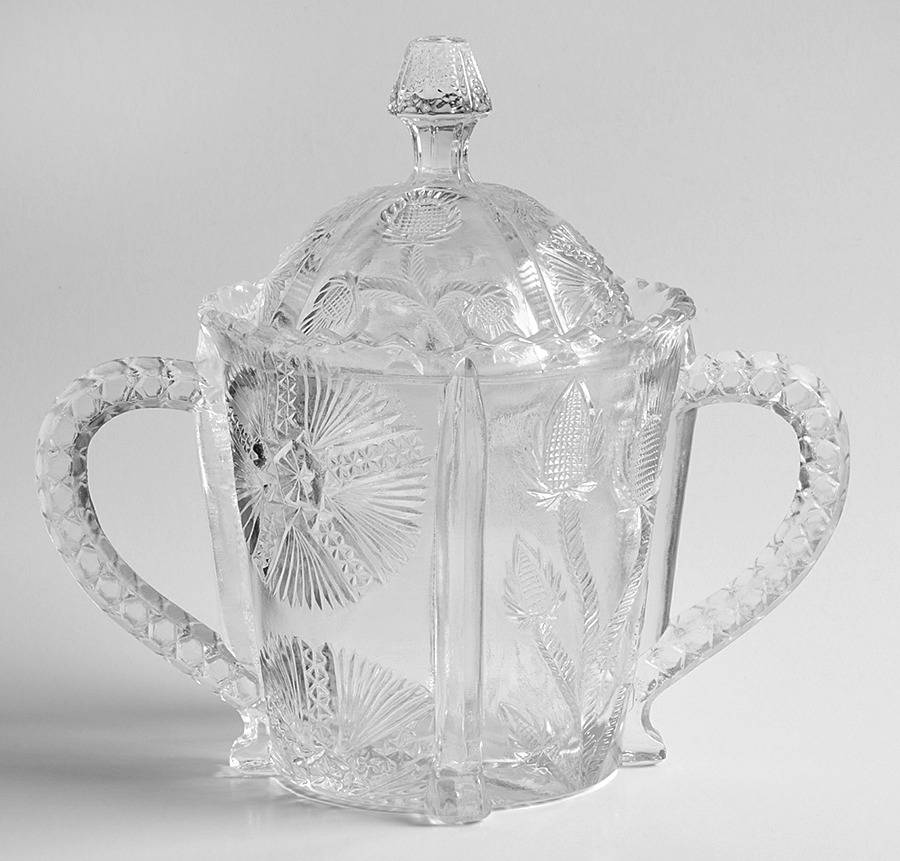 Paneled Thistle Clear Bowl Has Lip, Sugar Bowl & Lid by Unknown Manufacturer-1