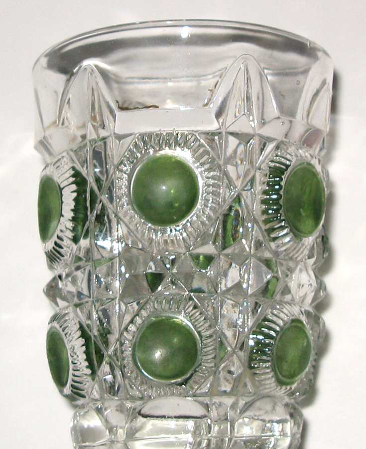 Bull's Eye and Daisy Green and Clear Flat Tumbler by US Glass-1