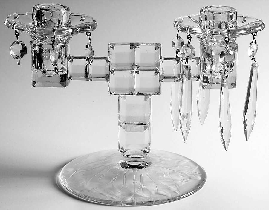 UNK7031 6" 2 Light Candelabra W/2 Bobeche & 12 Prisms by Unknown Manufacturer-1