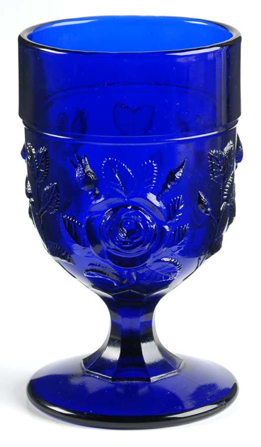 Open Rose Cobalt Blue Water Goblet by Unknown Manufacturer-1